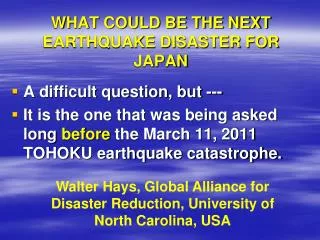 WHAT COULD BE THE NEXT EARTHQUAKE DISASTER FOR JAPAN
