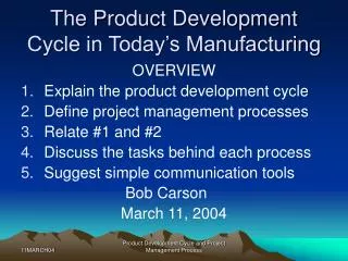 The Product Development Cycle in Today’s Manufacturing