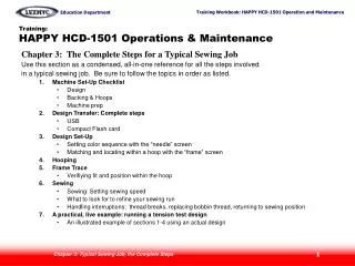 Training: HAPPY HCD-1501 Operations &amp; Maintenance