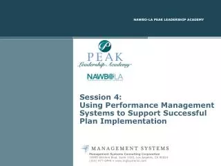 Session 4: Using Performance Management Systems to Support Successful Plan Implementation