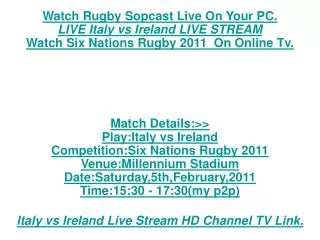 Now SiX NaTions rUgBy!!Republic of Ireland vs Italy LIVE HD