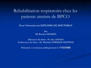 Réhabilitation respiratoire chez les patients atteints de BPCO