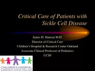 Critical Care of Patients with Sickle Cell Disease
