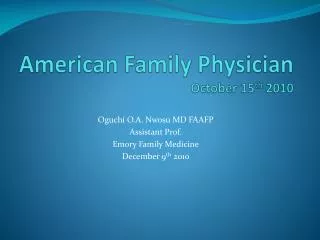 American Family Physician October 15 th 2010