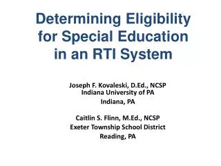 Determining Eligibility for Special Education in an RTI System