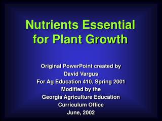 Nutrients Essential for Plant Growth