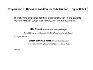 Preparation of Ribavirin solution for Nebulisation: 6g in 100ml
