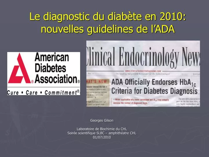 le diagnostic du diab te en 2010 nouvelles guidelines de l ada