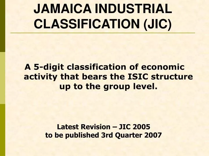 jamaica industrial classification jic