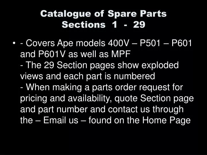 catalogue of spare parts sections 1 29