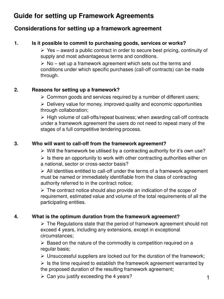 guide for setting up framework agreements