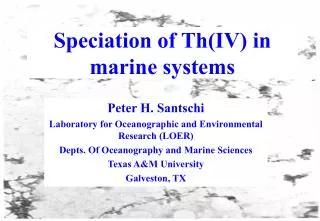 Speciation of Th(IV) in marine systems