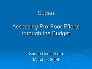 Sudan Assessing Pro-Poor Efforts through the Budget