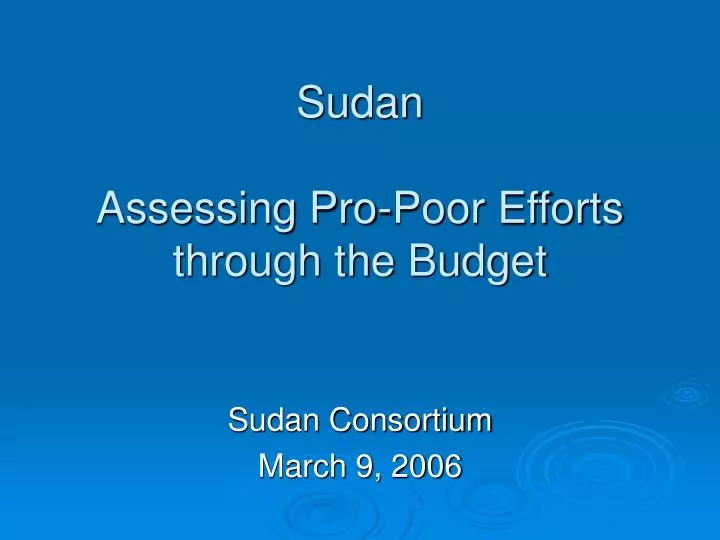 sudan assessing pro poor efforts through the budget