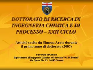 DOTTORATO DI RICERCA IN INGEGNERIA CHIMICA E DI PROCESSO – XXII CICLO