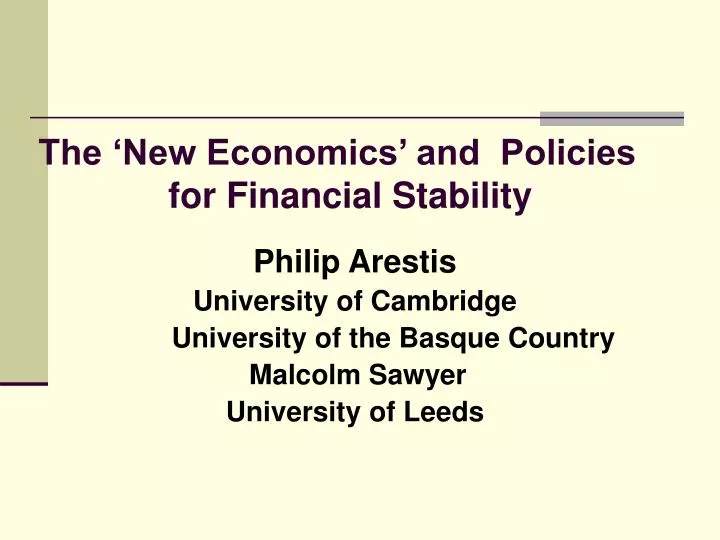 the new economics and policies for financial stability