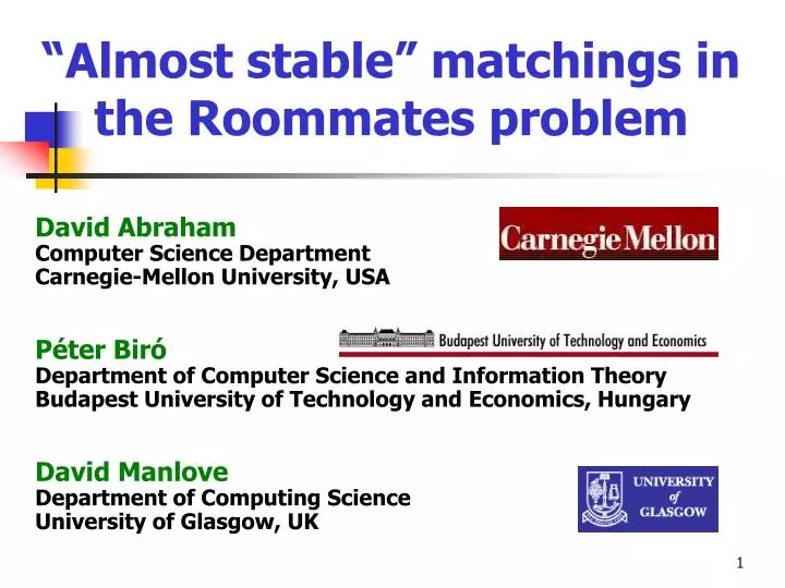almost stable matchings in the roommates problem