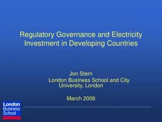 Regulatory Governance and Electricity Investment in Developing Countries