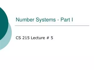 Number Systems - Part I