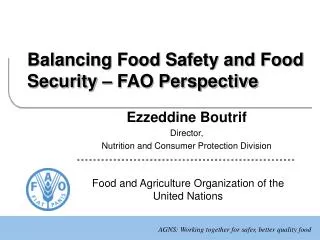 Balancing Food Safety and Food Security – FAO Perspective