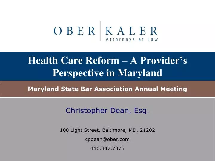 health care reform a provider s perspective in maryland