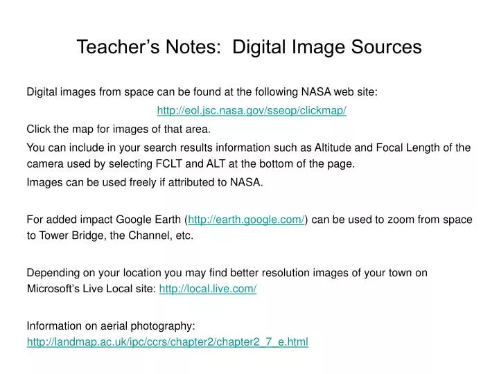 teacher s notes digital image sources