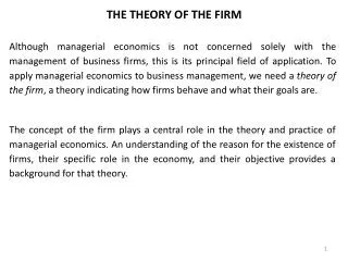 THE THEORY OF THE FIRM