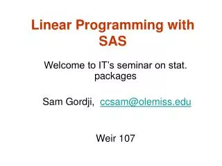 Linear Programming with SAS