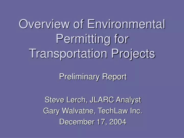 overview of environmental permitting for transportation projects
