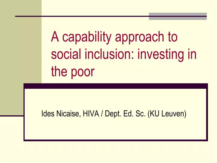 a capability approach to social inclusion investing in the poor