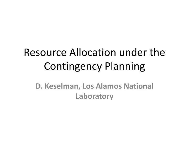 resource allocation under the contingency planning