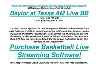 Baylor at Texas AM live streaming | Men's College Basketball