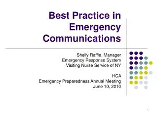 Best Practice in Emergency Communications