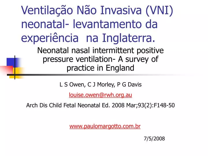 ventila o n o invasiva vni neonatal levantamento da experi ncia na inglaterra