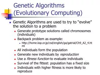 Genetic Algorithms (Evolutionary Computing)