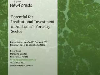 Potential for Institutional Investment in Australia’s Forestry Sector