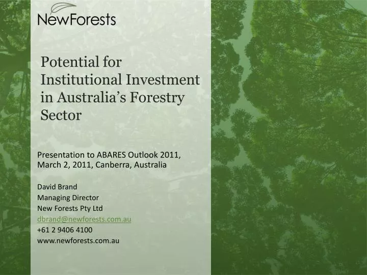 potential for institutional investment in australia s forestry sector