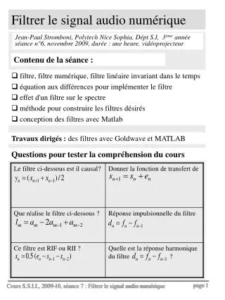 filtrer le signal audio num rique
