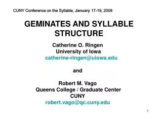 GEMINATES AND SYLLABLE STRUCTURE