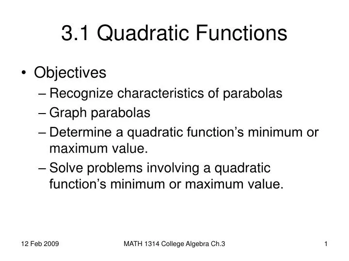 3 1 quadratic functions
