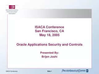 ISACA Conference San Francisco, CA May 18, 2005