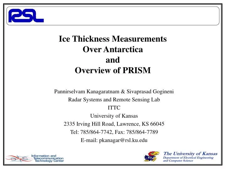 ice thickness measurements over antarctica and overview of prism