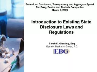 Introduction to Existing State Disclosure Laws and Regulations