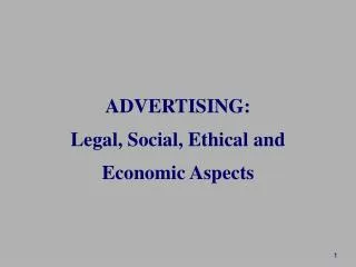 ADVERTISING: Legal, Social, Ethical and Economic Aspects