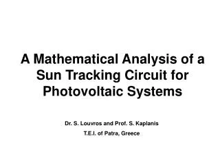 A Mathematical Analysis of a Sun Tracking Circuit for Photovoltaic Systems