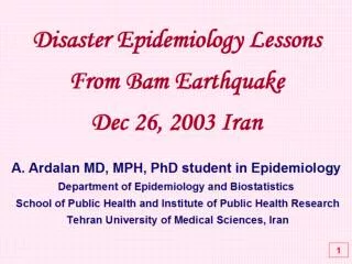 Disaster Epidemiology Lessons From Bam Earthquake