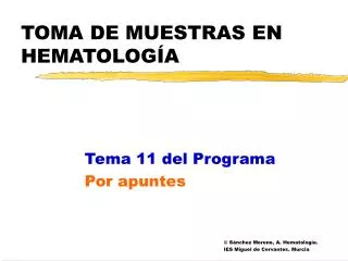 TOMA DE MUESTRAS EN HEMATOLOGÍA