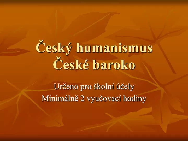 esk humanismus esk baroko