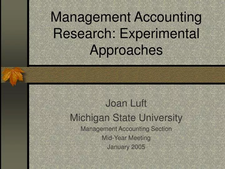 management accounting research experimental approaches