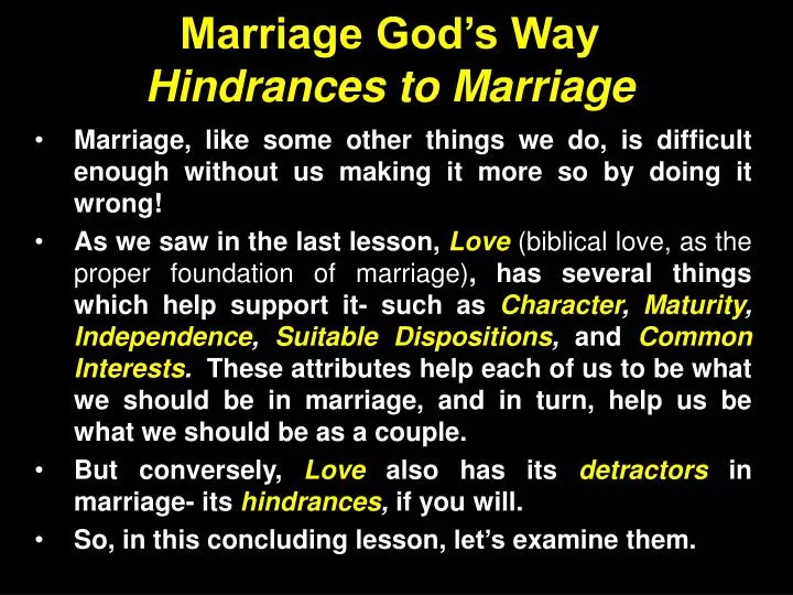 marriage god s way hindrances to marriage
